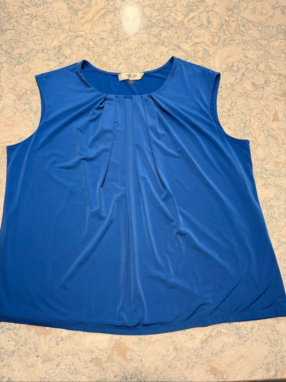 JONES STUDIO Separates Blue Pleated Sleeveless Top 2X